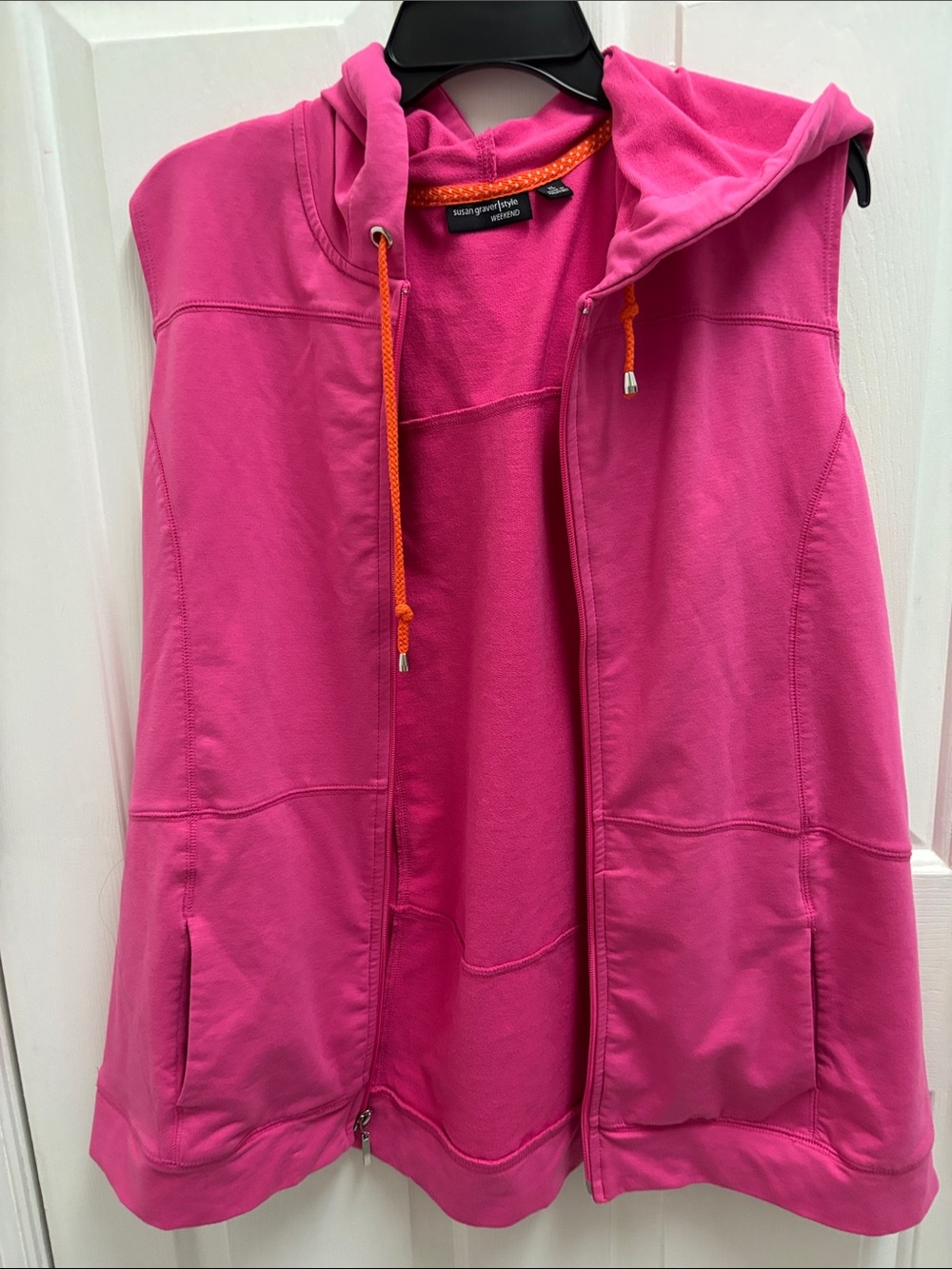 Susan Graver Hot Pink Hooded Zip-Front Sleeveless Vest